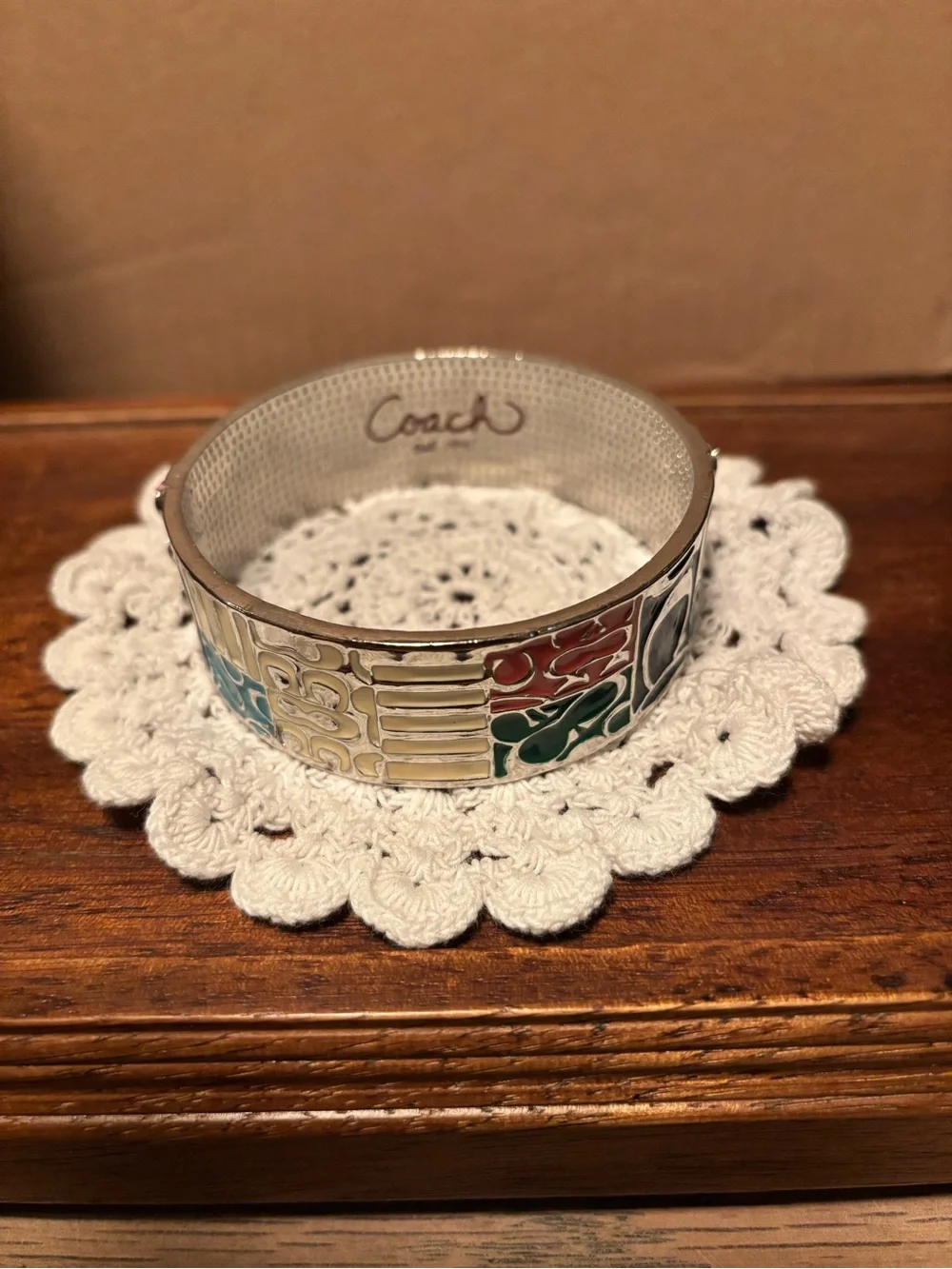 Coach Silver Bangle with Multicolor Enamel Panels